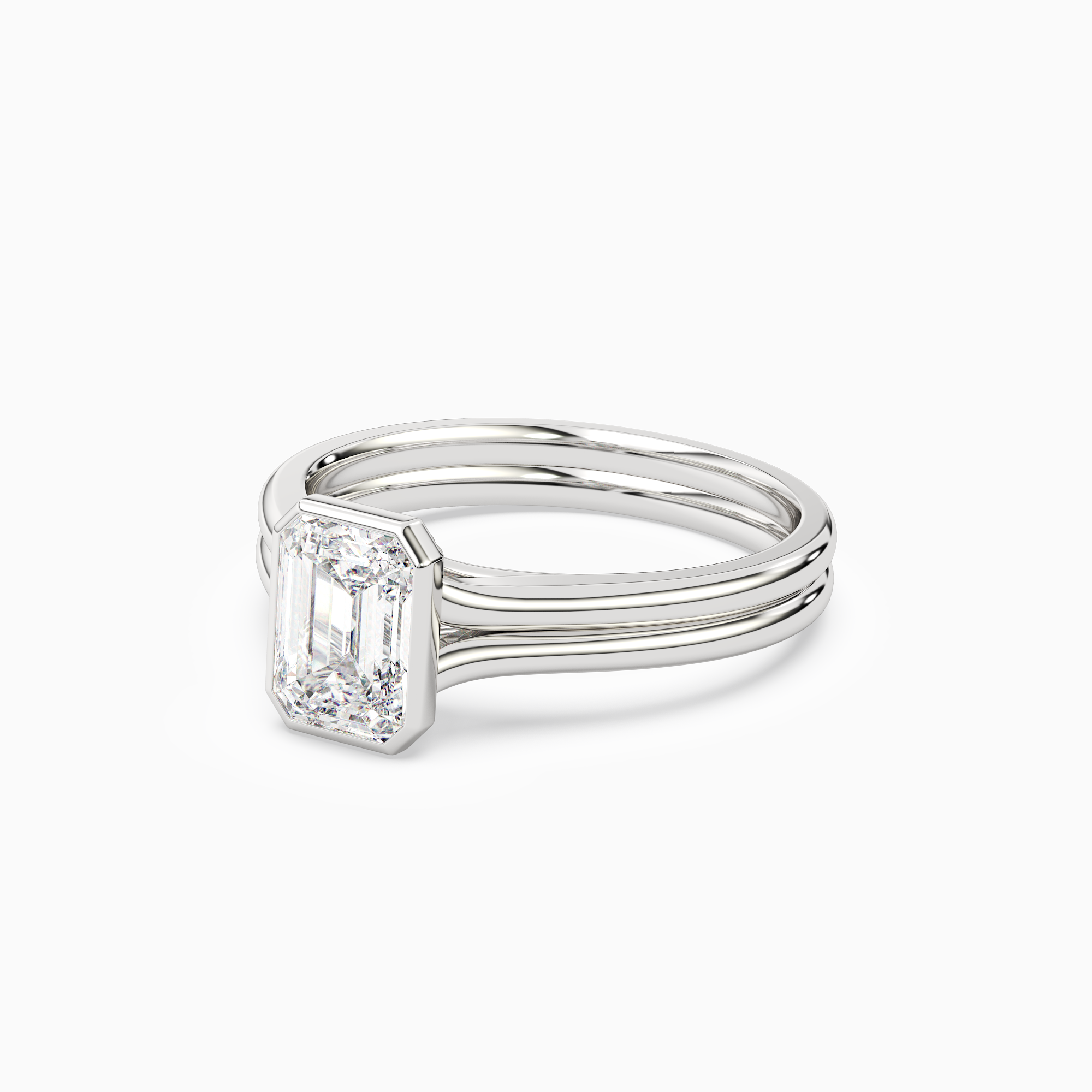 Emerald Stacked Band Bezel Solitaire in Platinum top angle