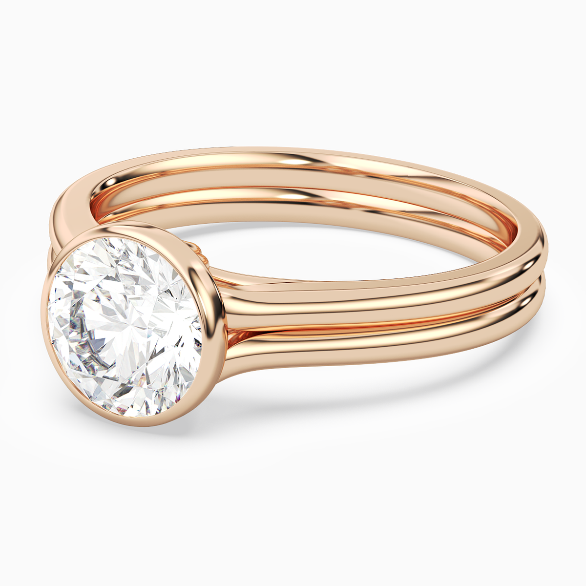 Round Stacked Band Bezel Solitaire in 14K Rose Gold top angle