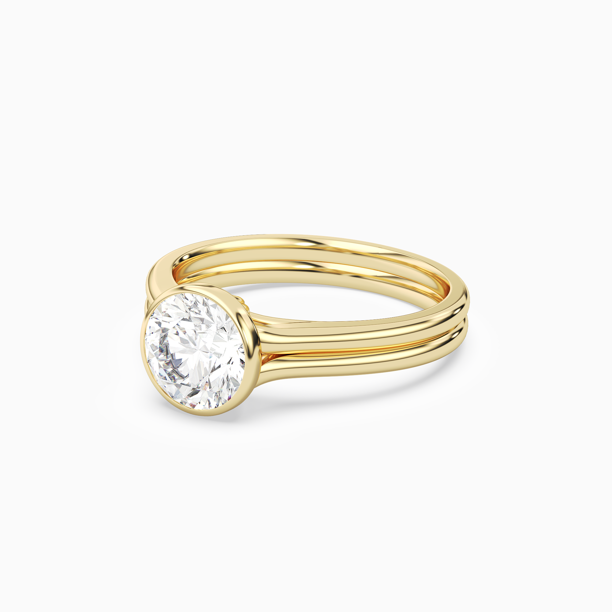 Round Stacked Band Bezel Solitaire in 18K Yellow Gold top angle