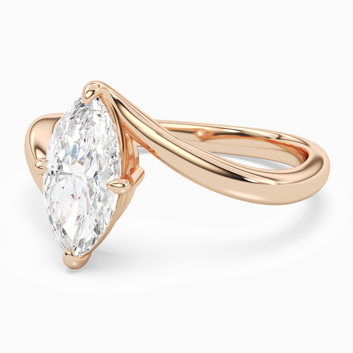 Marquise Open Bypass Solitaire in 14K Rose Gold top angle
