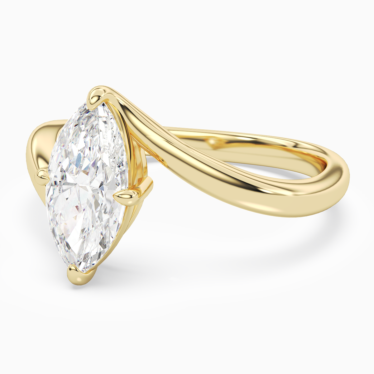 Marquise Open Bypass Solitaire in 14K Yellow Gold top angle