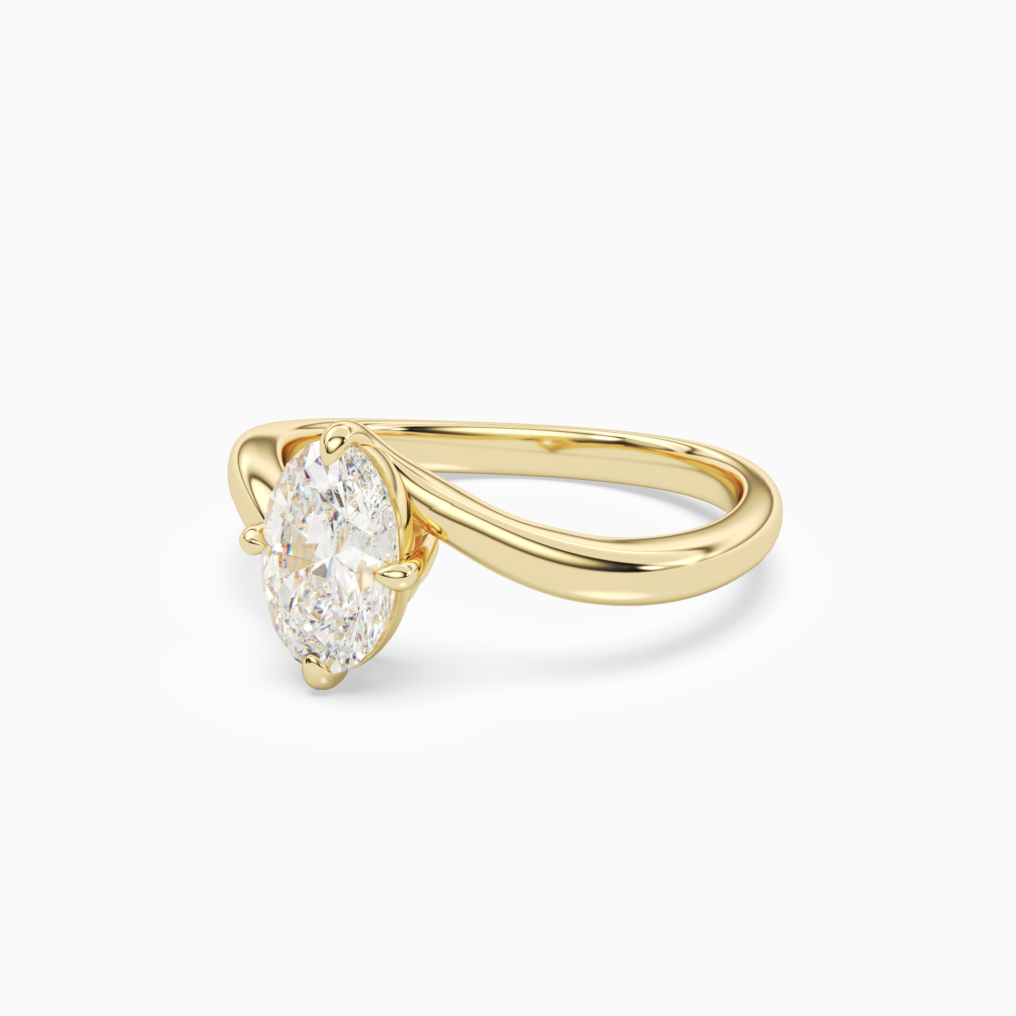 Oval Open Bypass Solitaire in 18K Yellow Gold top angle