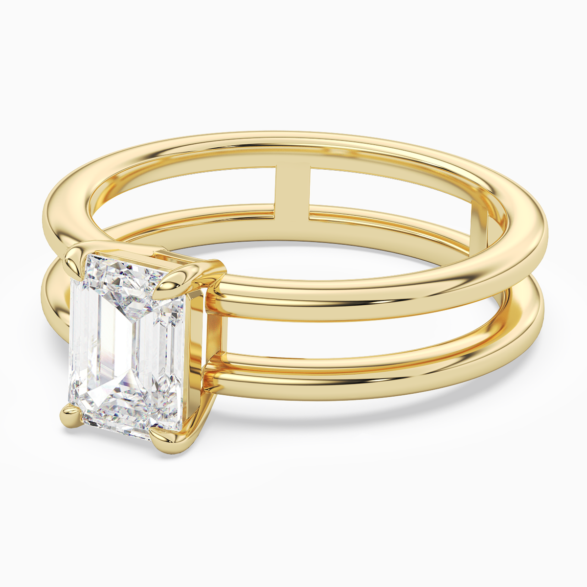 Emerald Open Double Shank Solitaire in 14K Yellow Gold top angle