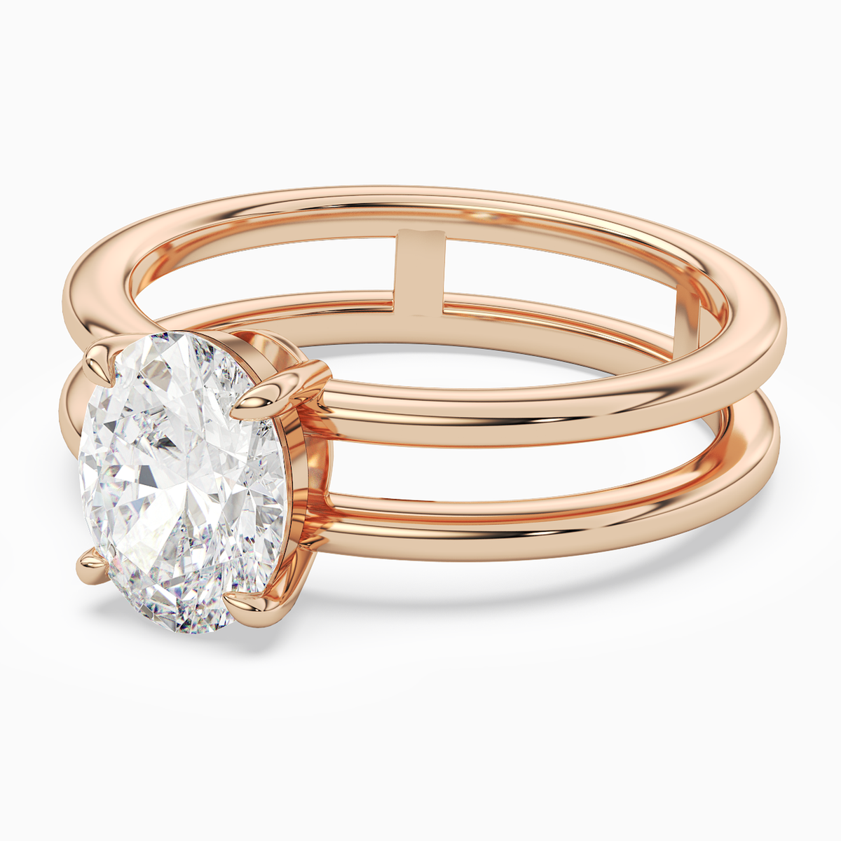 Oval Open Double Shank Solitaire in 14K Rose Gold top angle