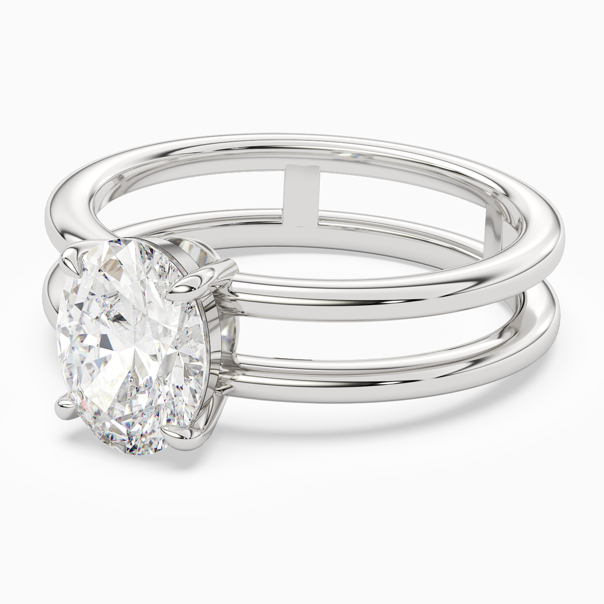Oval Open Double Shank Solitaire in 14K White Gold top angle