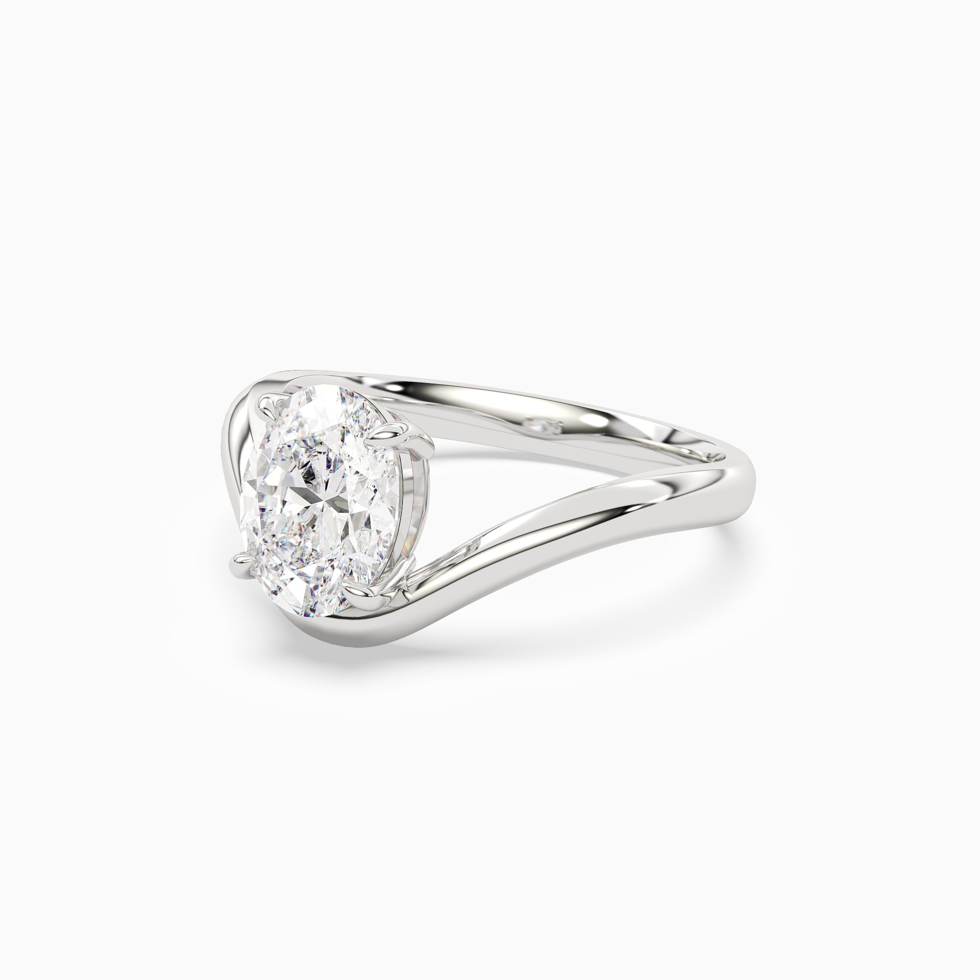 Oval V-Frame Solitaire in 14K White Gold top angle