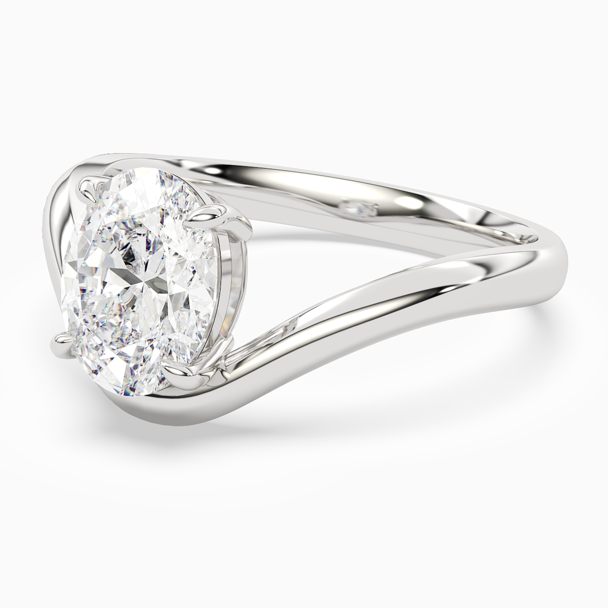 Oval V-Frame Solitaire in 14K White Gold top angle