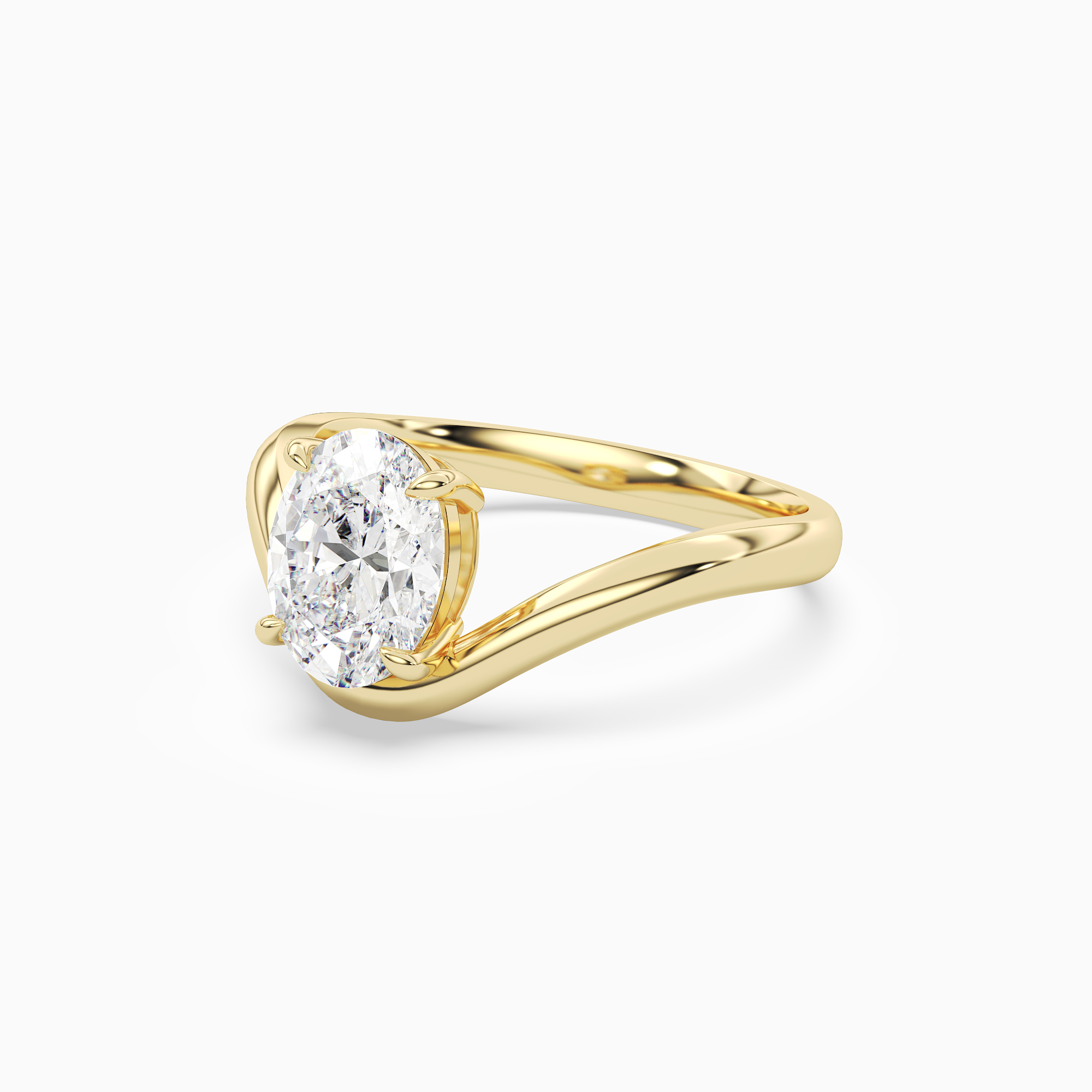 Oval V-Frame Solitaire in 18K Yellow Gold top angle