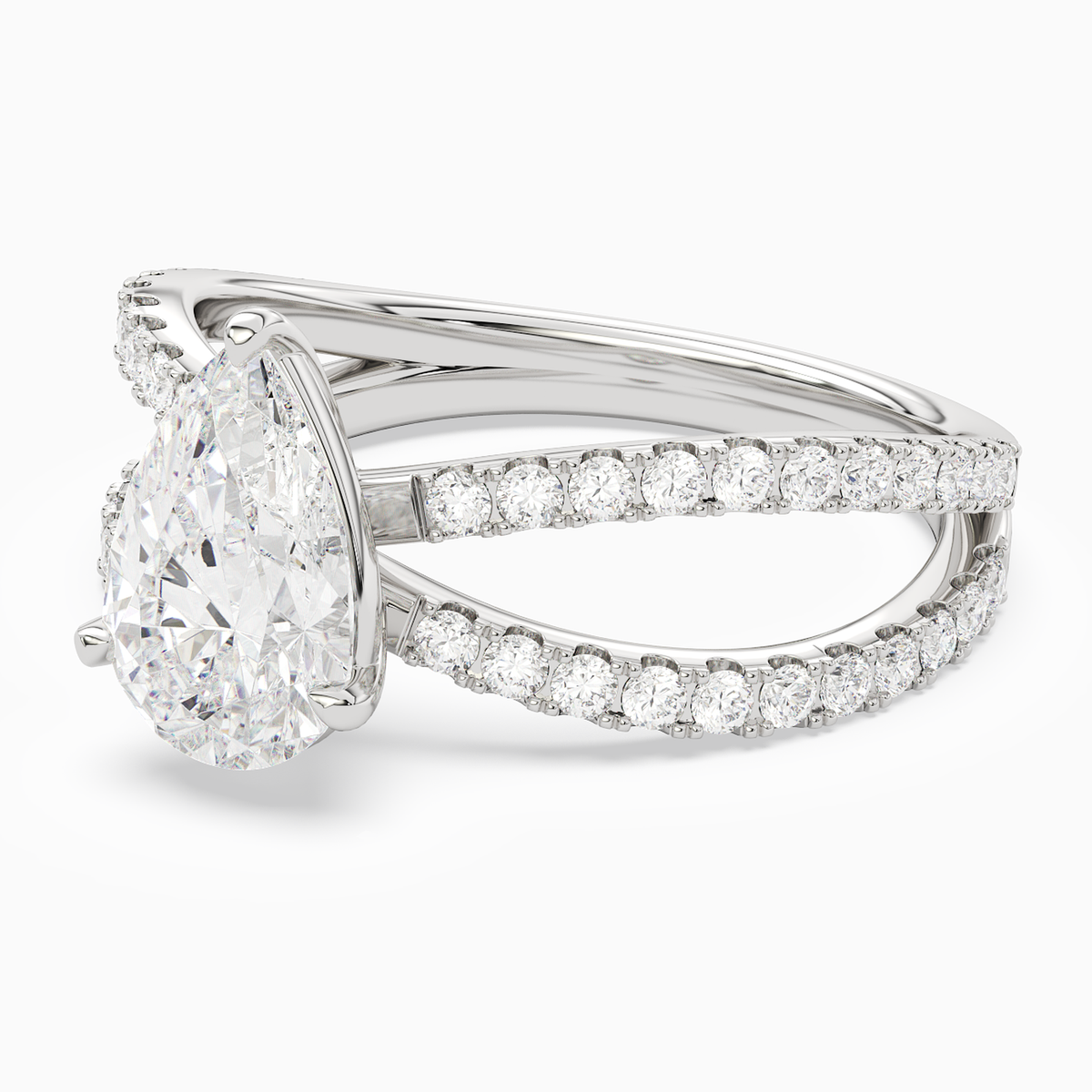 Pear Split Pavé Bypass Solitaire in 14K White Gold top angle