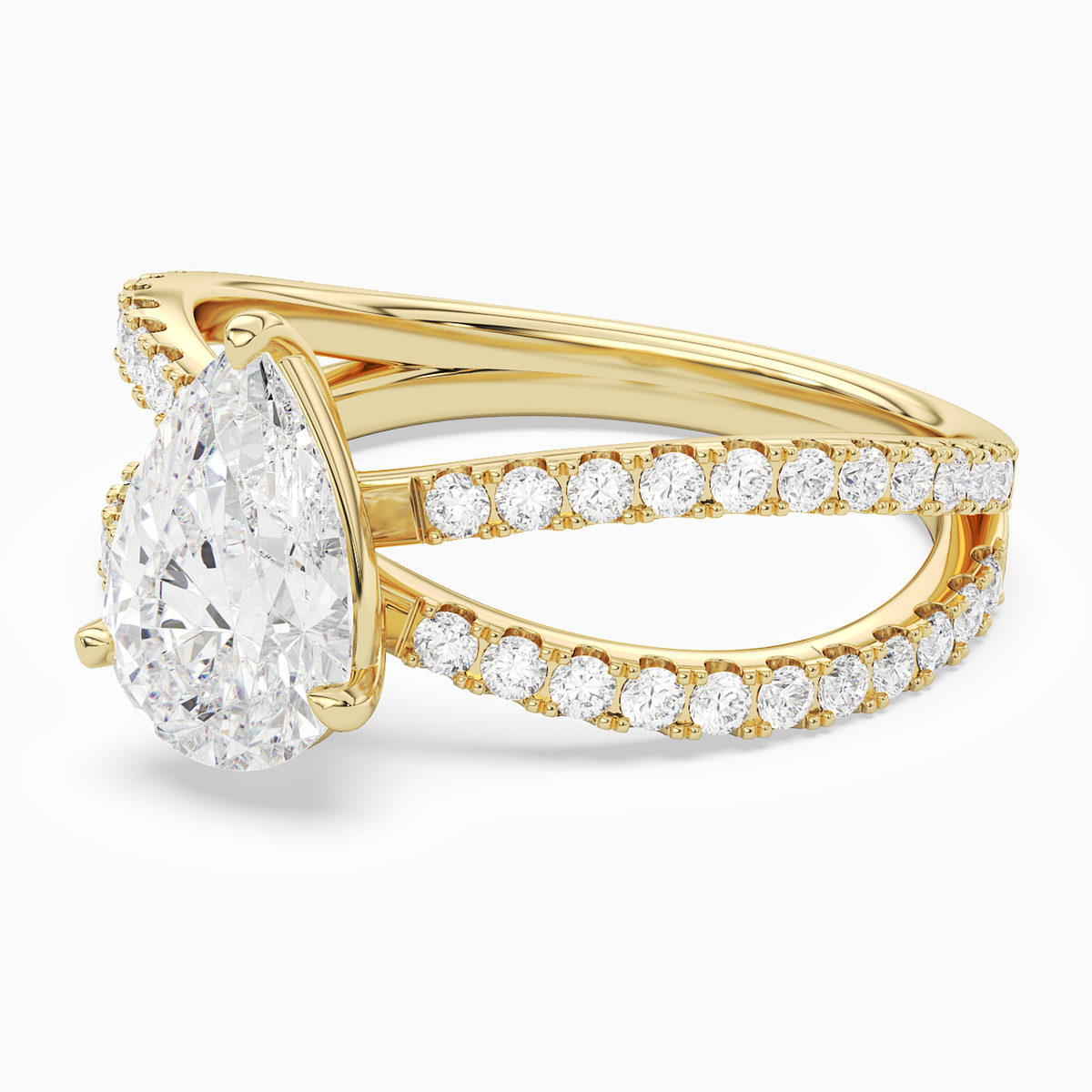 Pear Split Pavé Bypass Solitaire in 18K Yellow Gold top angle
