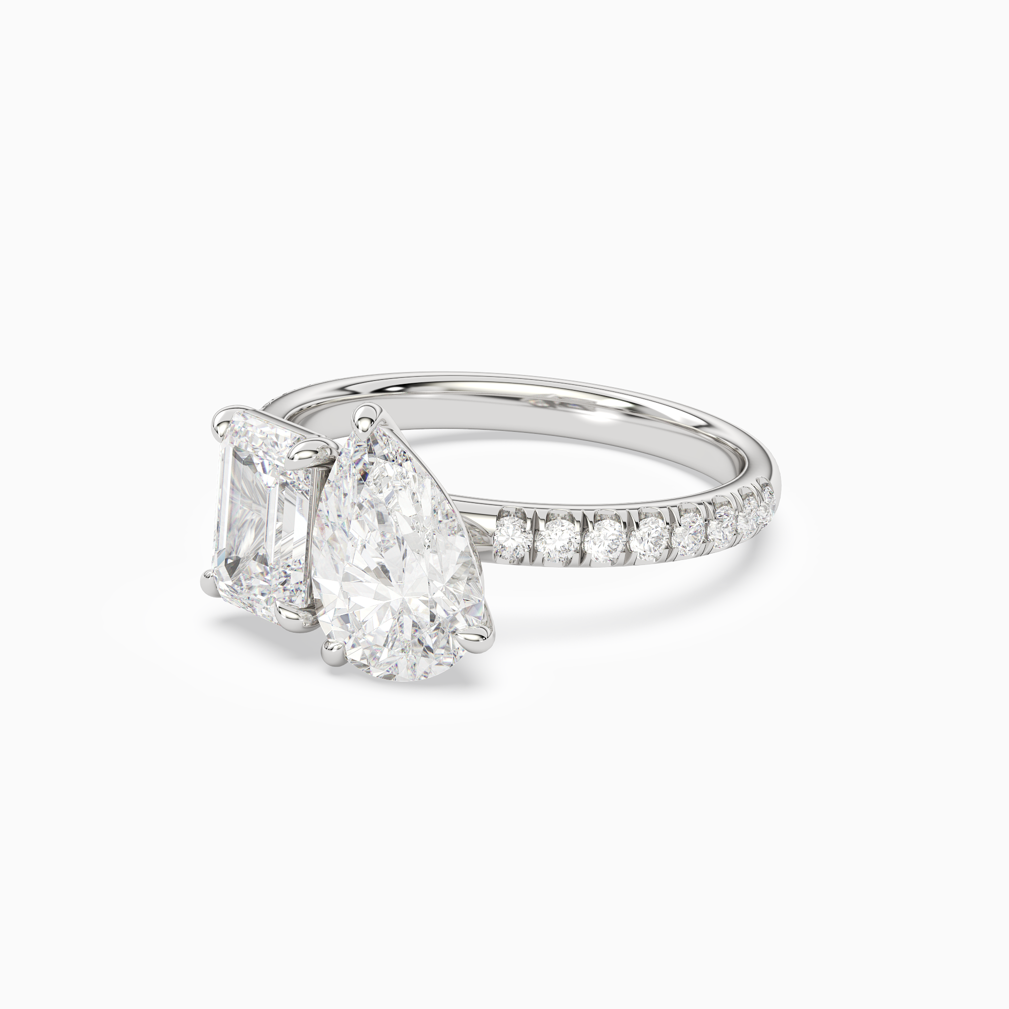 Emerald & Pear Accented Toi Et Moi in 14K White Gold top angle