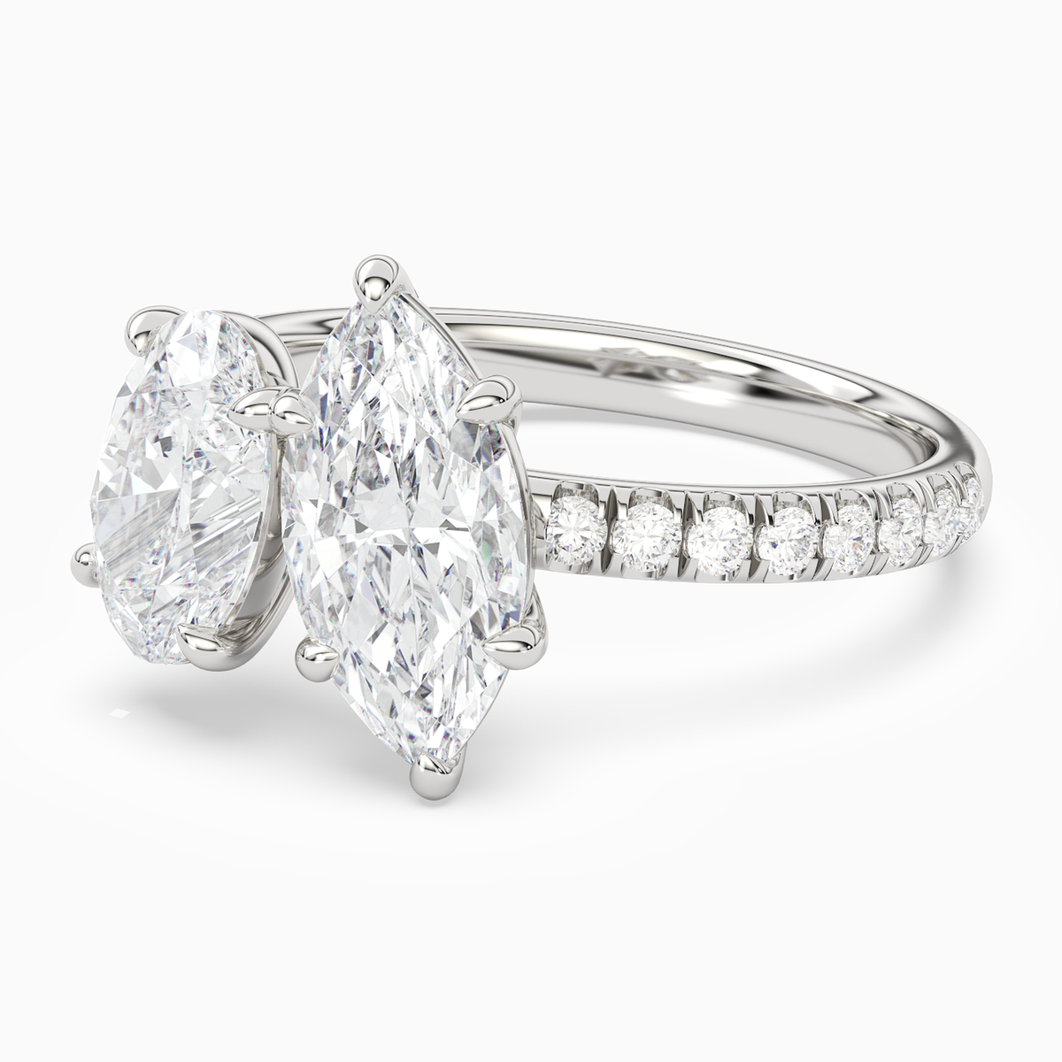Oval & Marquise Accented Toi Et Moi in 14K White Gold top angle
