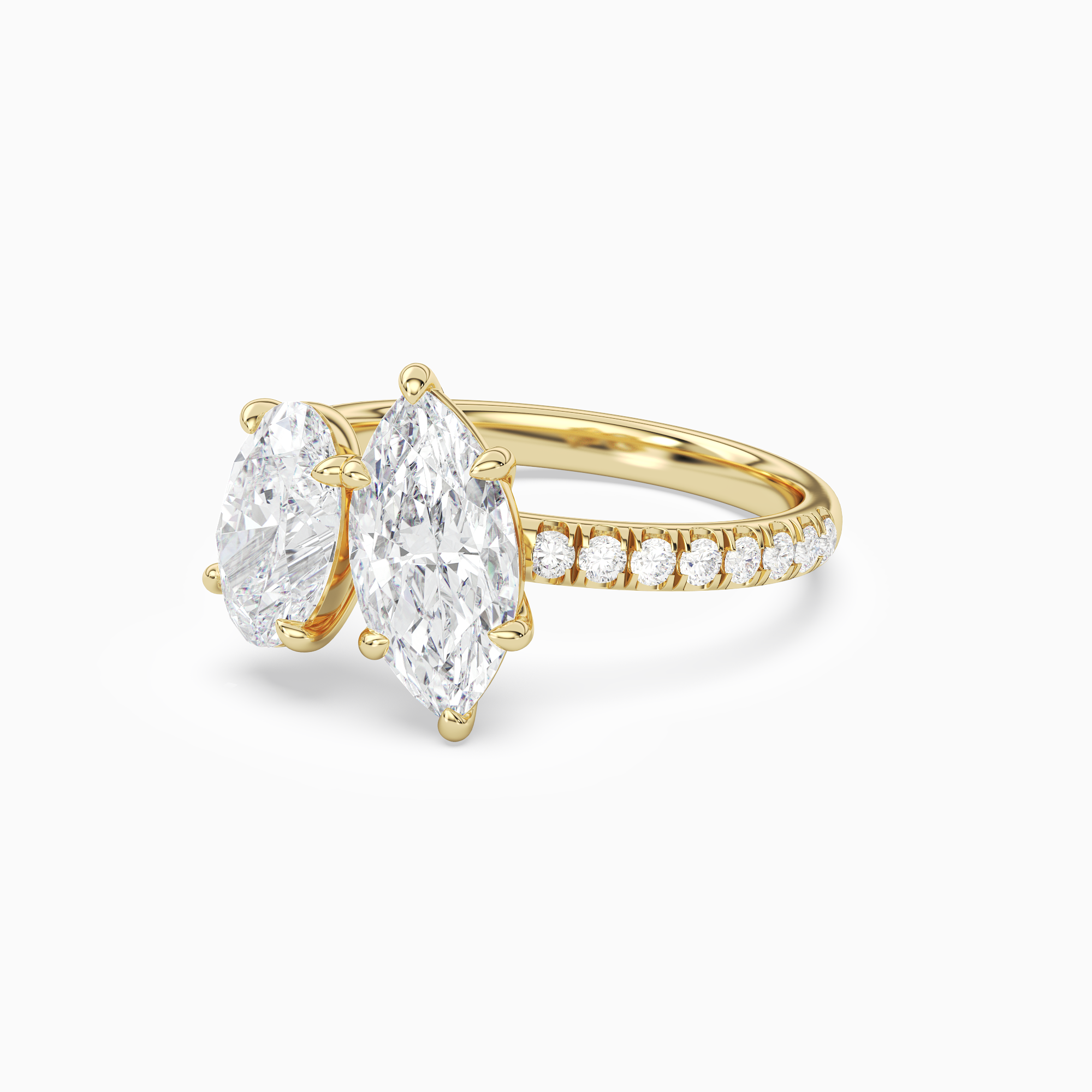 Oval & Marquise Accented Toi Et Moi in 14K Yellow Gold top angle