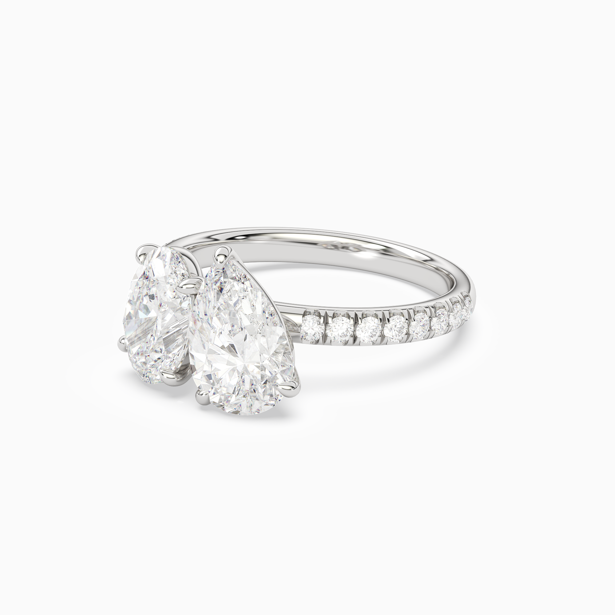 Oval & Pear Accented Toi Et Moi in Platinum top angle
