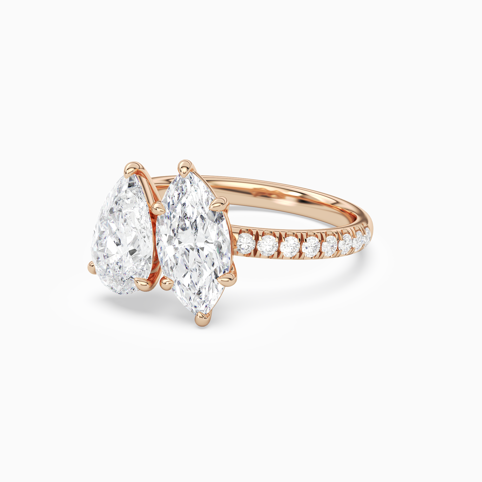 Pear & Marquise Accented Toi Et Moi in 14K Rose Gold top angle