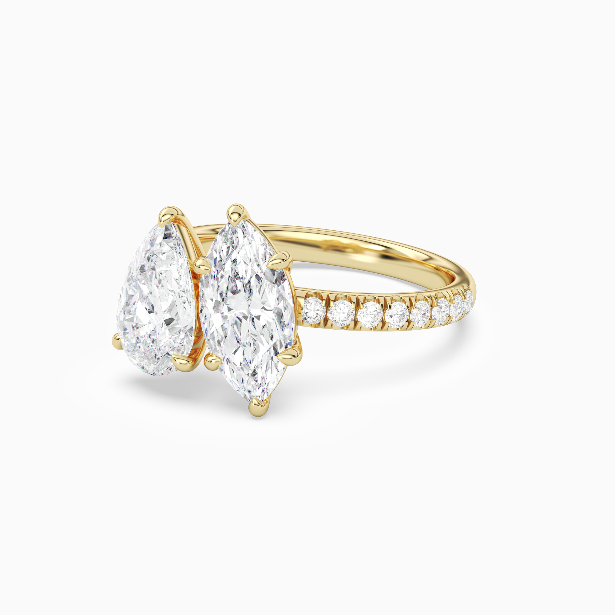 Pear & Marquise Accented Toi Et Moi in 14K Yellow Gold top angle