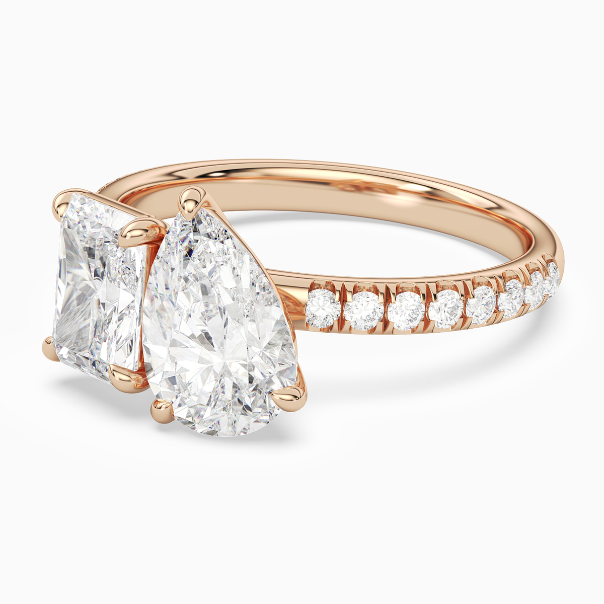 Radiant & Pear Accented Toi Et Moi in 14K Rose Gold top angle