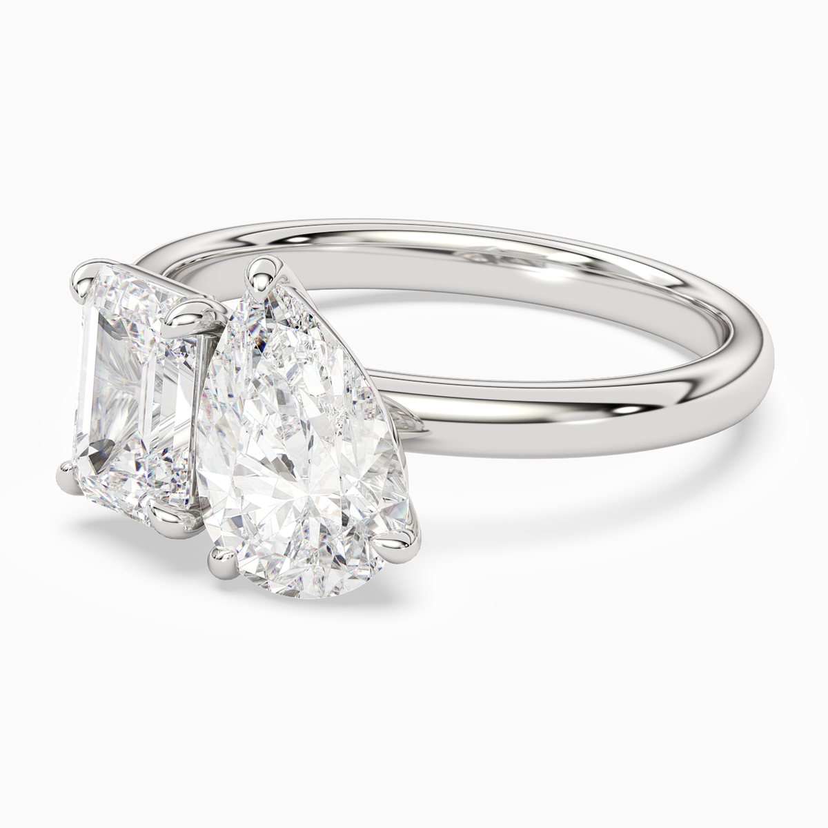 Emerald & Pear Clean Toi Et Moi in 18K White Gold top angle