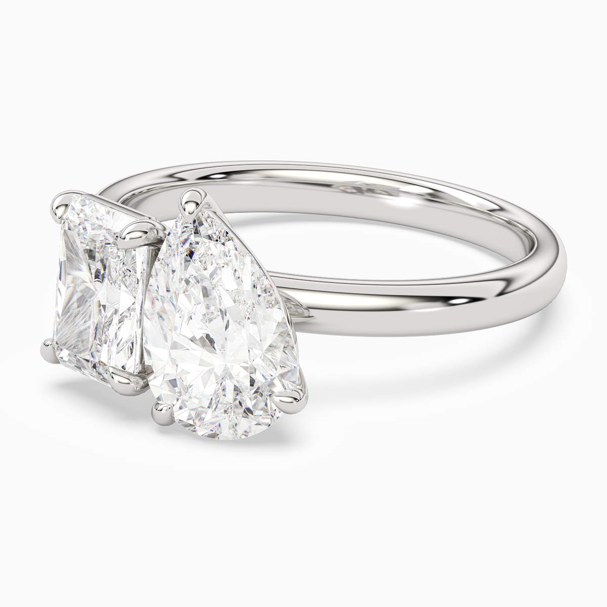 Radiant & Pear Clean Toi Et Moi in 14K White Gold top angle
