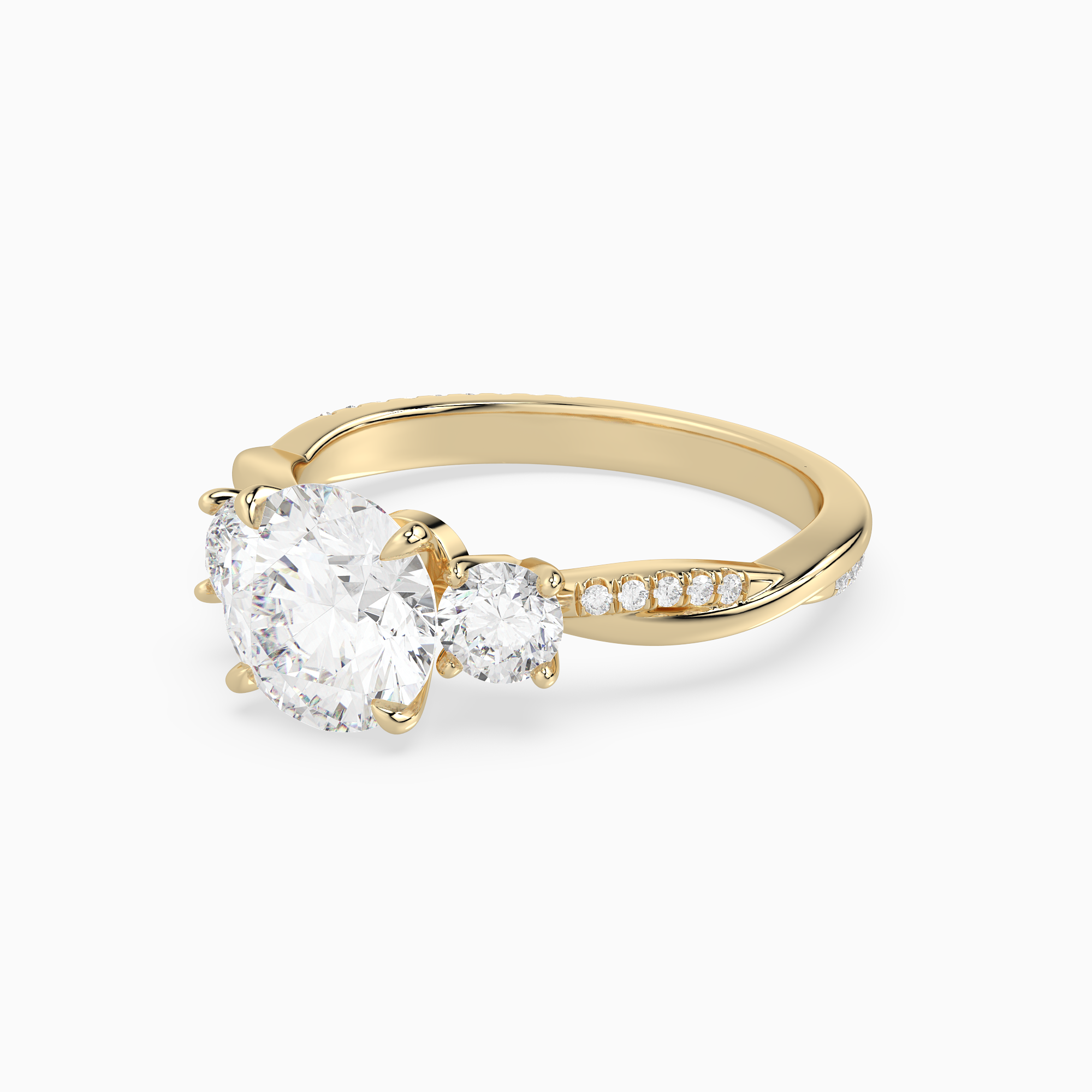 Round Twisted Vine Three Stone in 18K Yellow Gold top angle