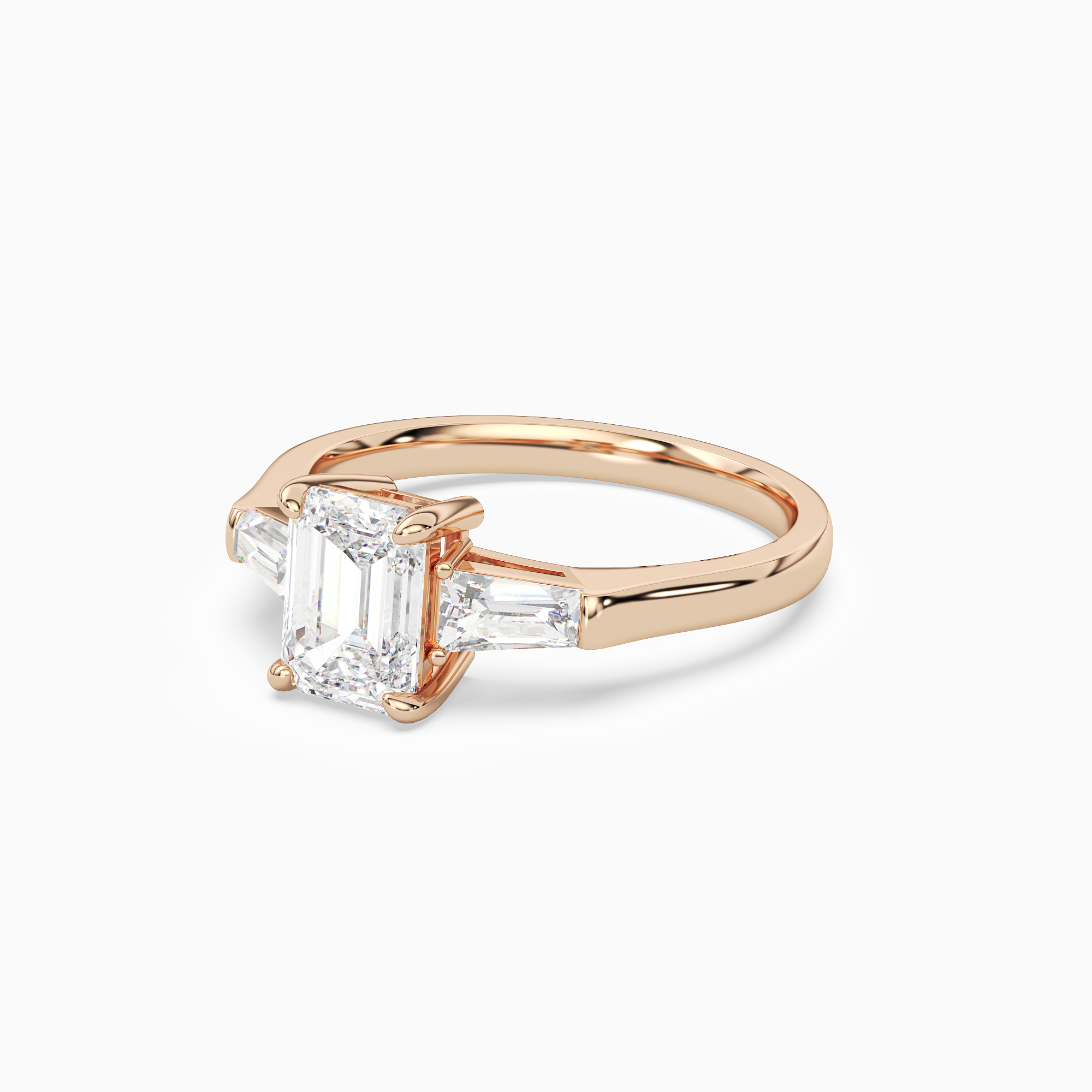 Emerald Baguette Three Stone Large Sides in 14K Rose Gold top angle