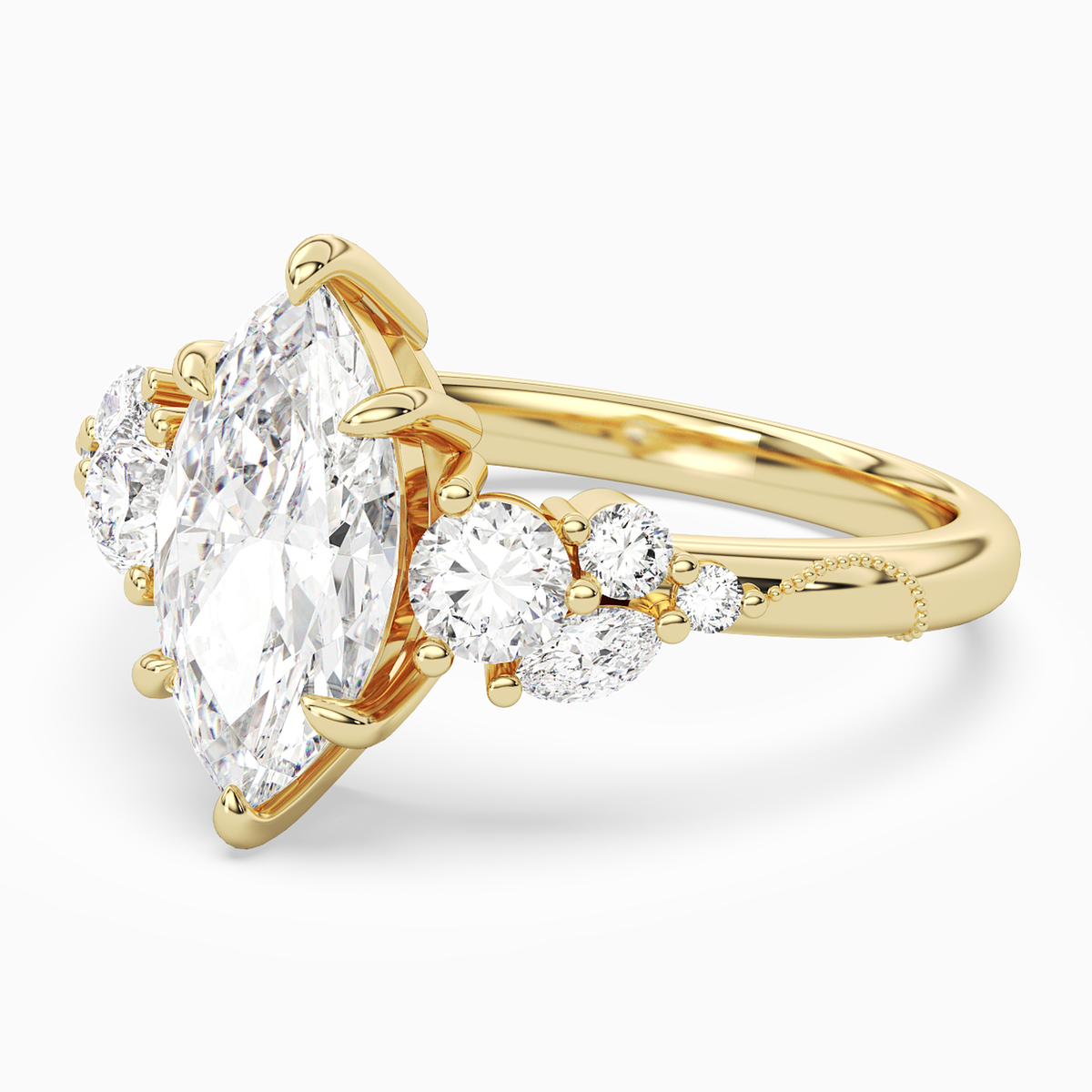 Marquise Composite Three Stone Ring in 18K Yellow Gold top angle