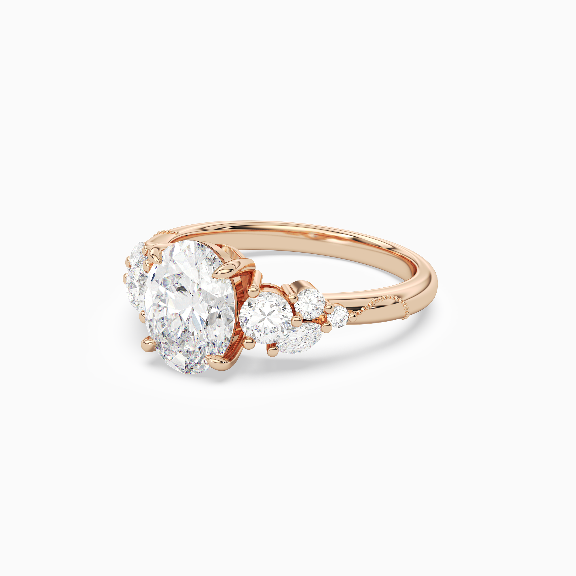Oval Composite Three Stone Ring in 14K Rose Gold top angle