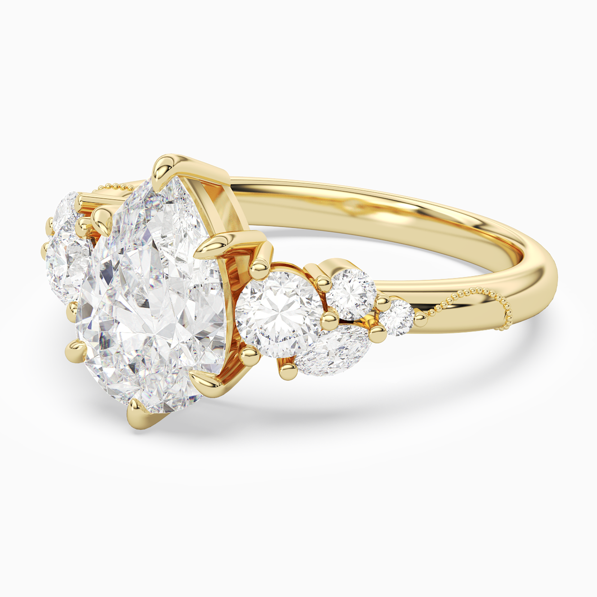 Pear Composite Three Stone Ring in 18K Yellow Gold top angle