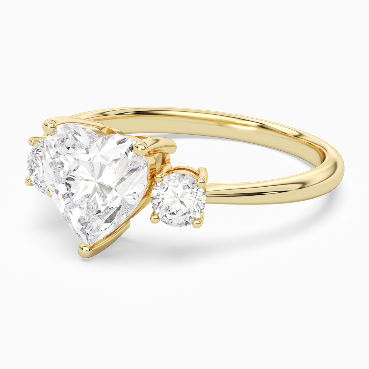 Heart Classic Round Three Stone Large Sides in 18K Yellow Gold top angle