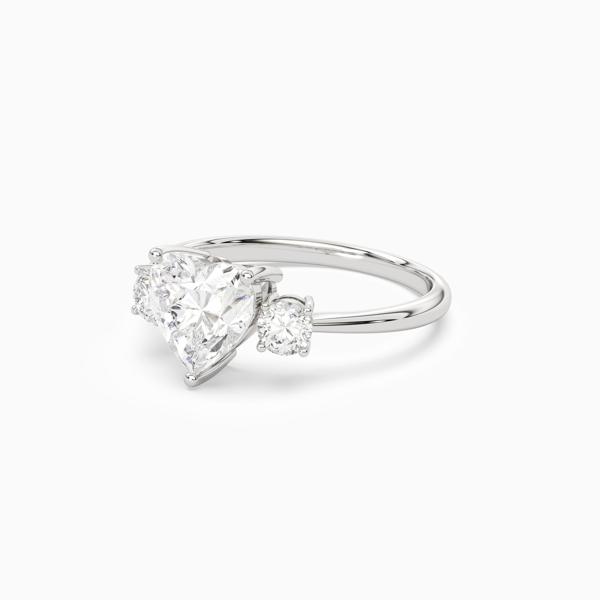 Heart Classic Round Three Stone Large Sides in Platinum top angle