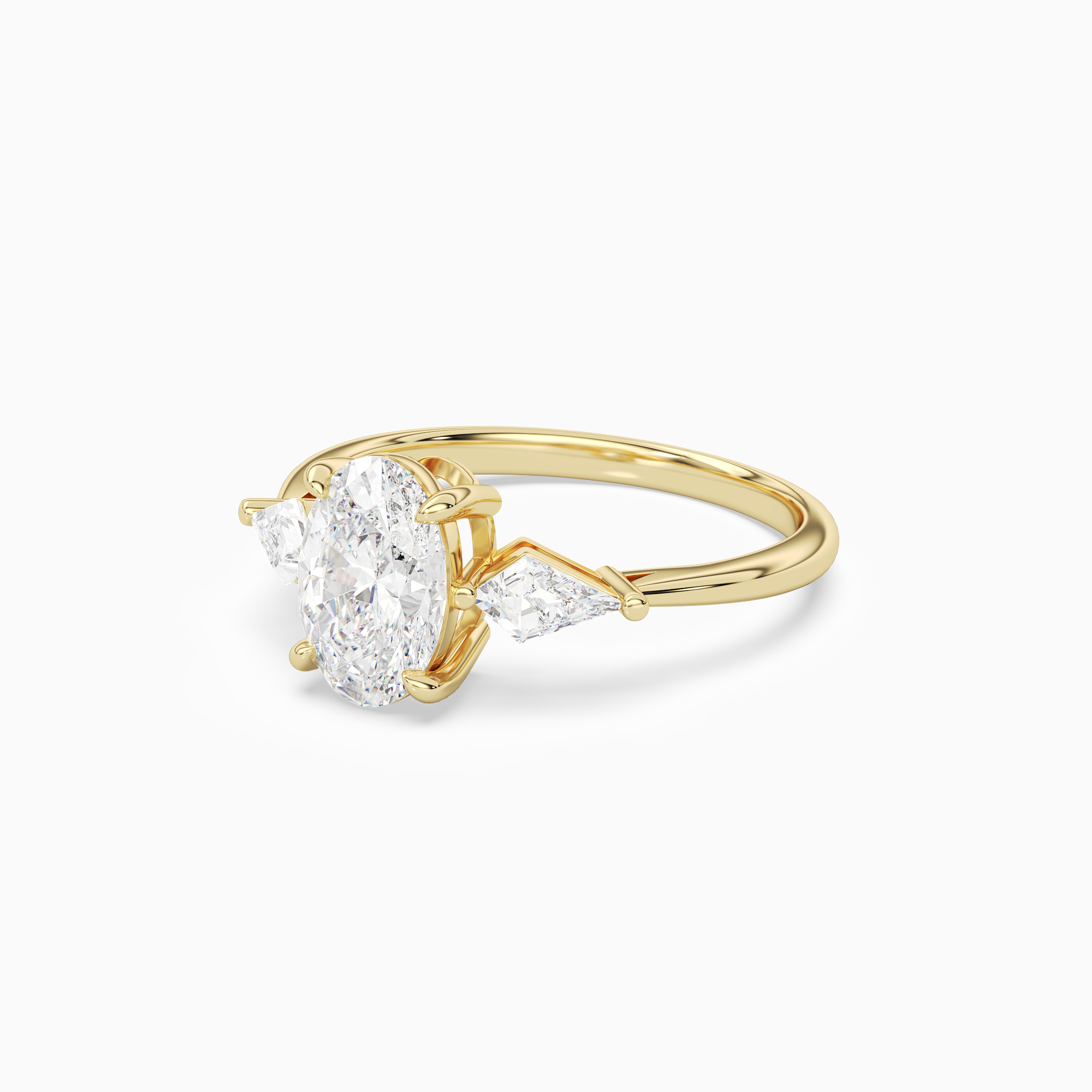 Oval Kite Side Three Stone Large Sides in 14K Yellow Gold top angle