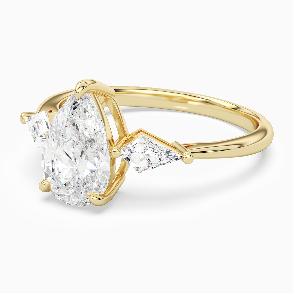 Pear Kite Side Three Stone Large Sides in 14K Yellow Gold top angle