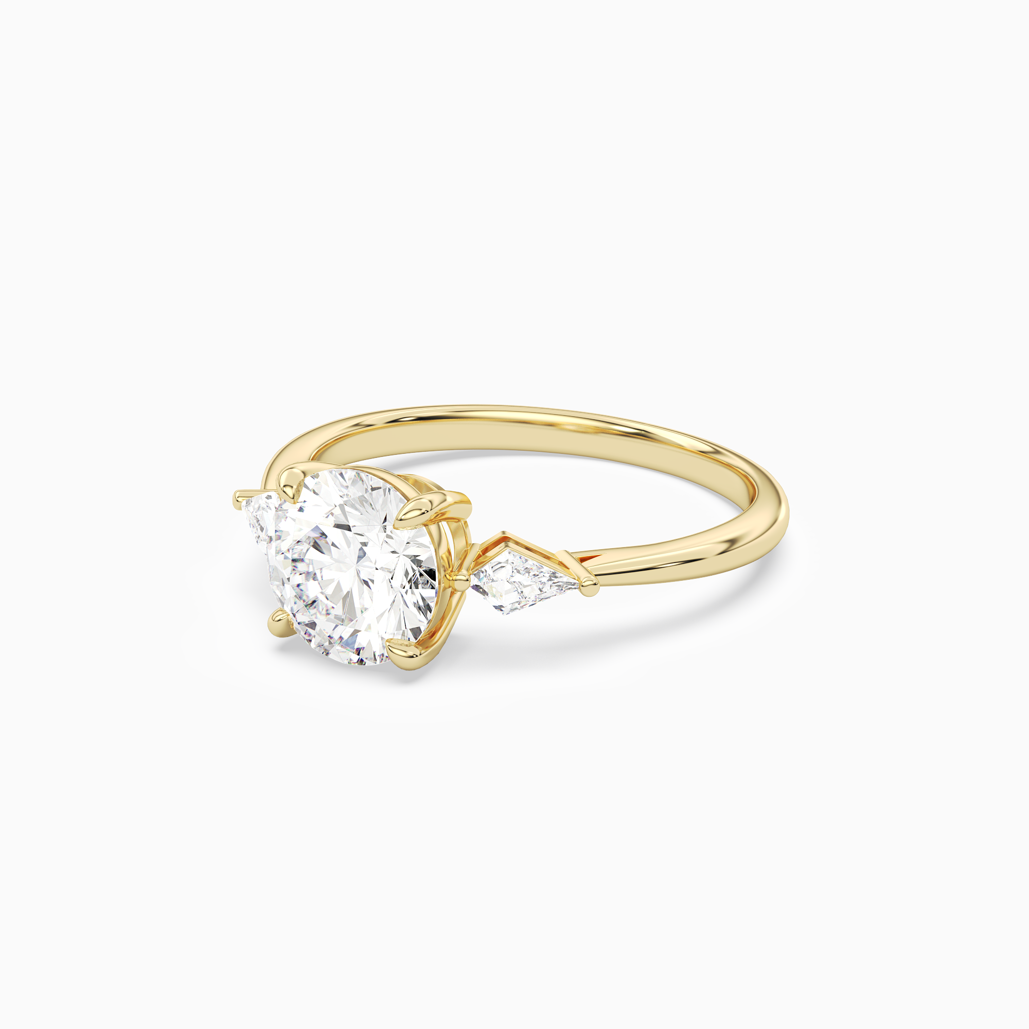 Round Kite Side Three Stone Small Sides in 14K Yellow Gold top angle