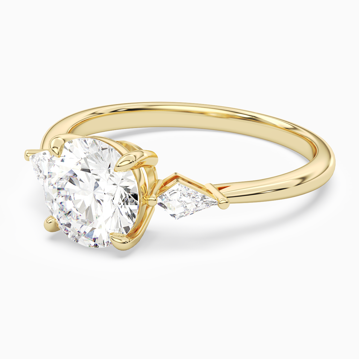Round Kite Side Three Stone Small Sides in 14K Yellow Gold top angle