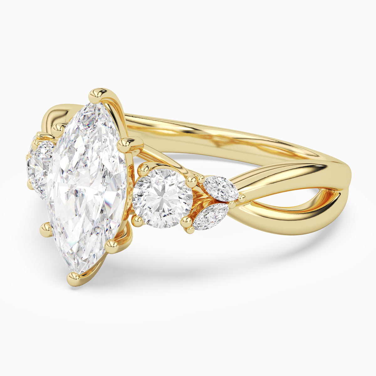 Marquise Willow Composite Three Stone in 14K Yellow Gold top angle