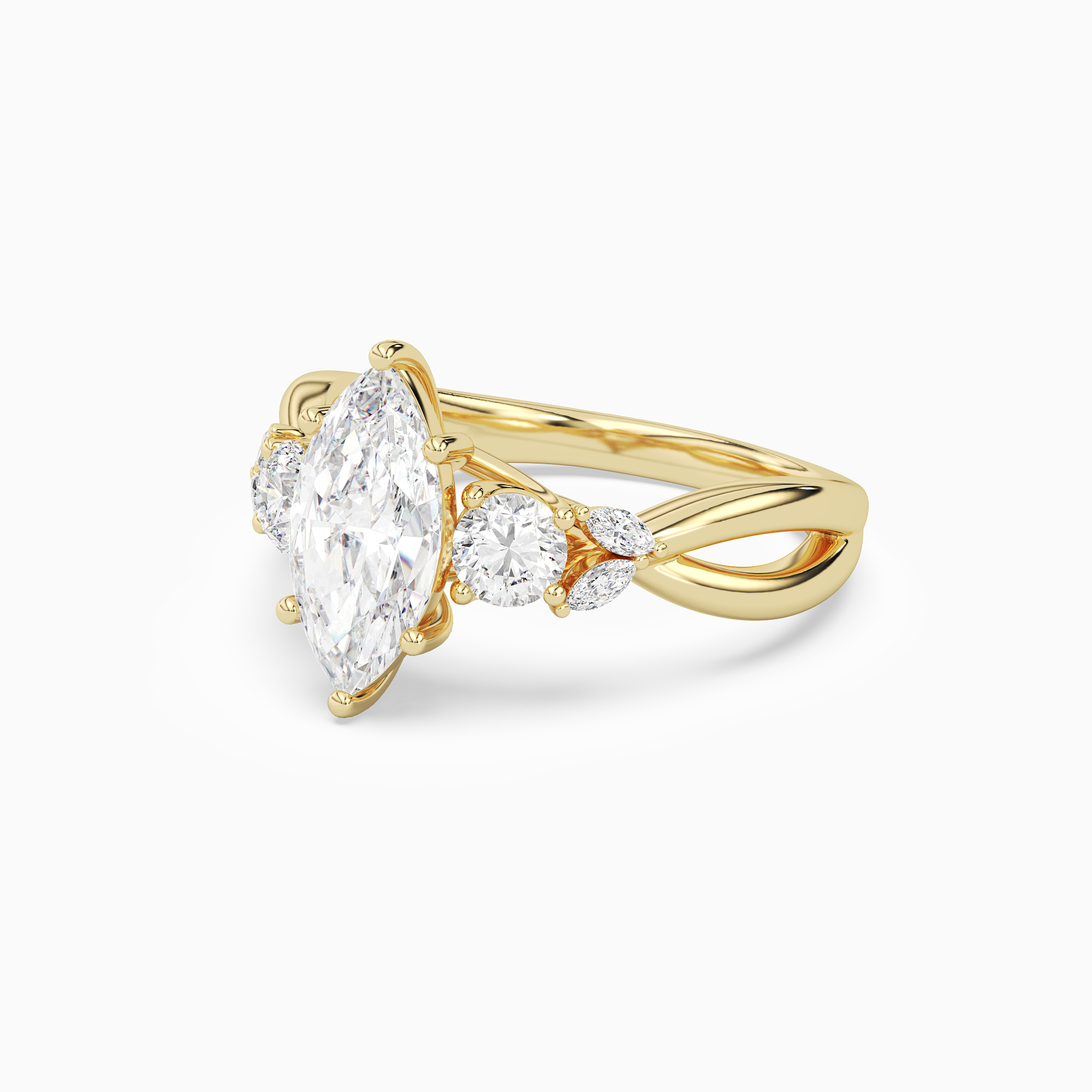 Marquise Willow Composite Three Stone in 18K Yellow Gold top angle