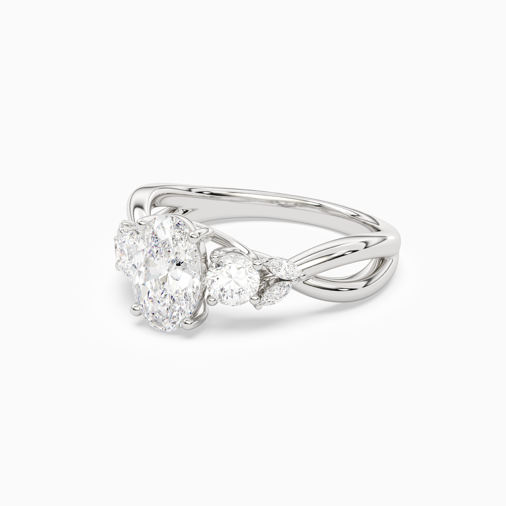 Oval Willow Composite Three Stone in 14K White Gold top angle