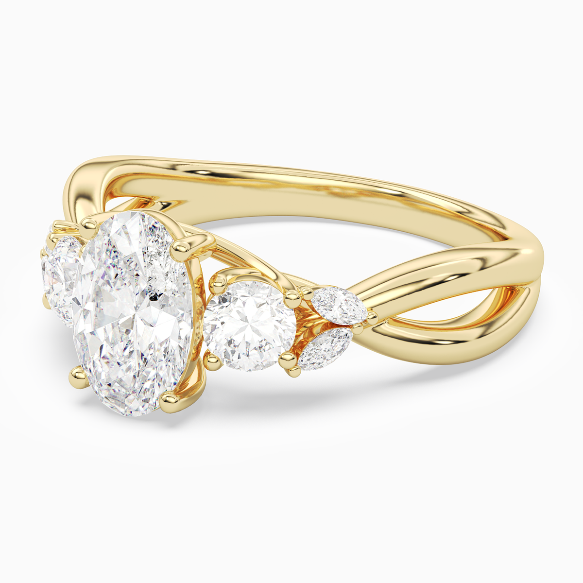 Oval Willow Composite Three Stone in 14K Yellow Gold top angle