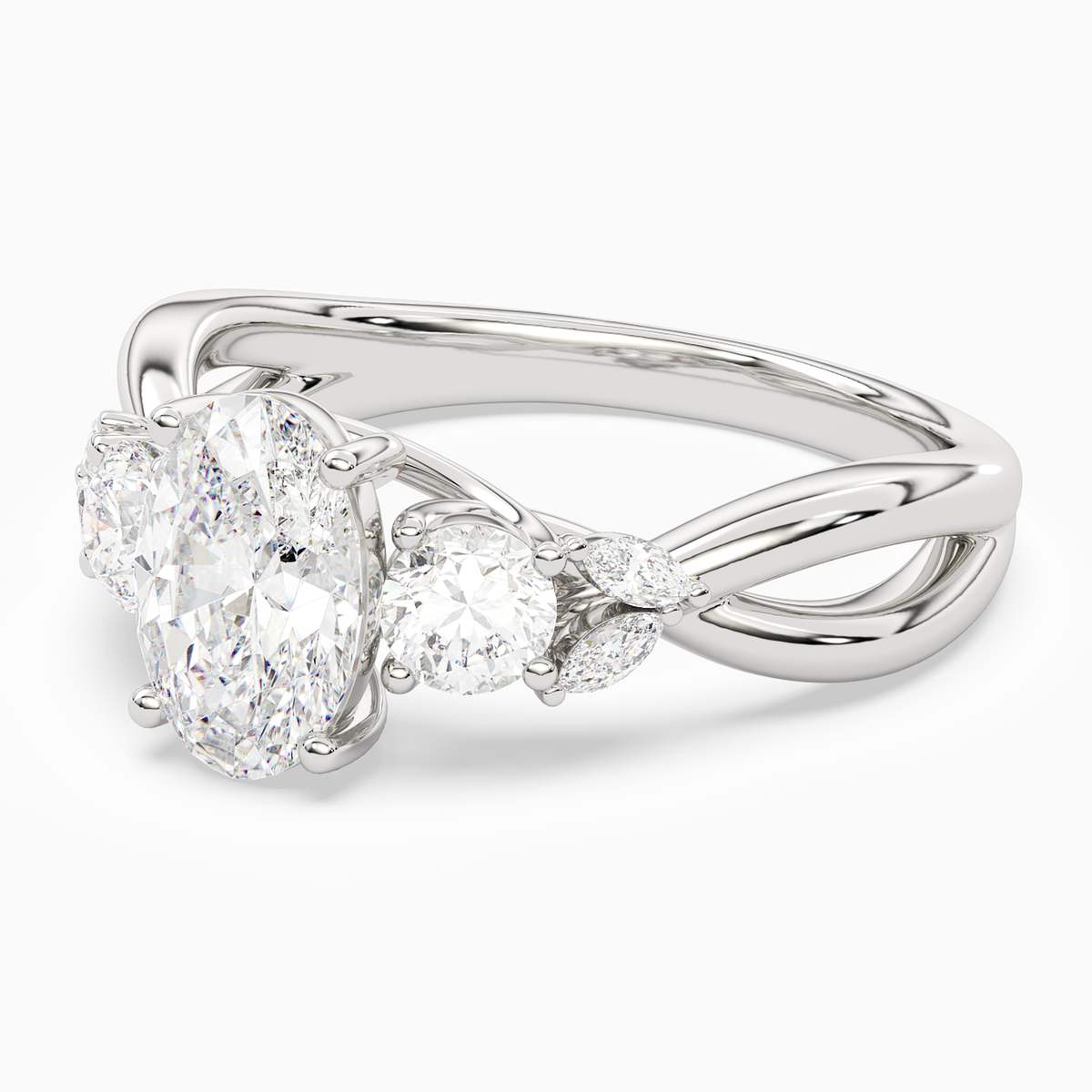 Oval Willow Composite Three Stone in Platinum top angle