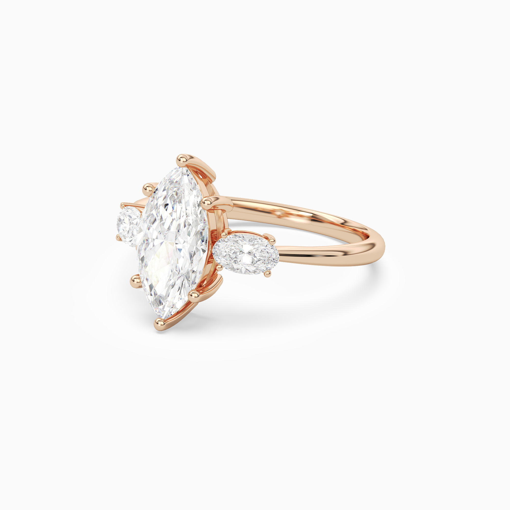 Marquise Classic Three Stone in 14K Rose Gold top angle