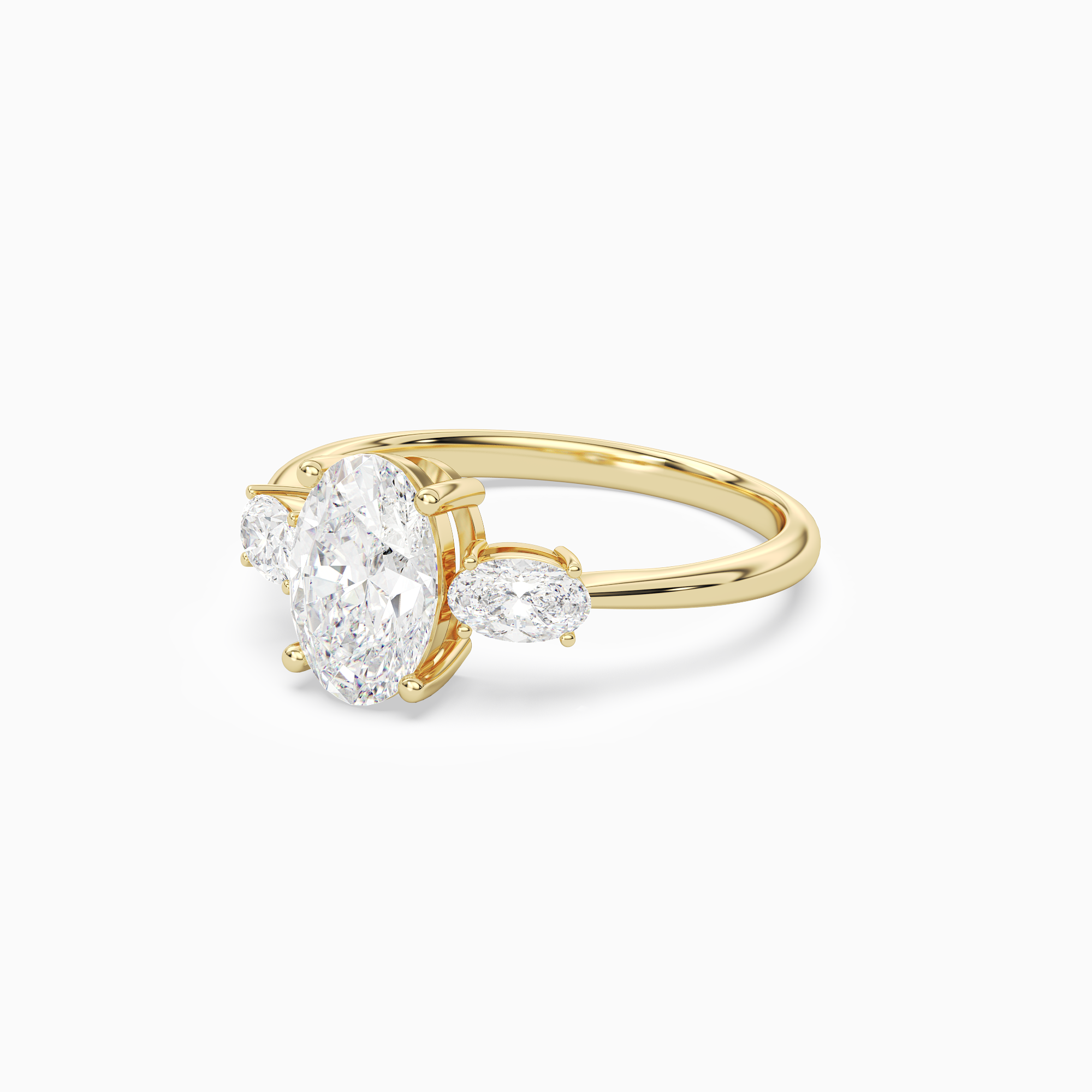 Oval Classic Three Stone in 14K Yellow Gold top angle