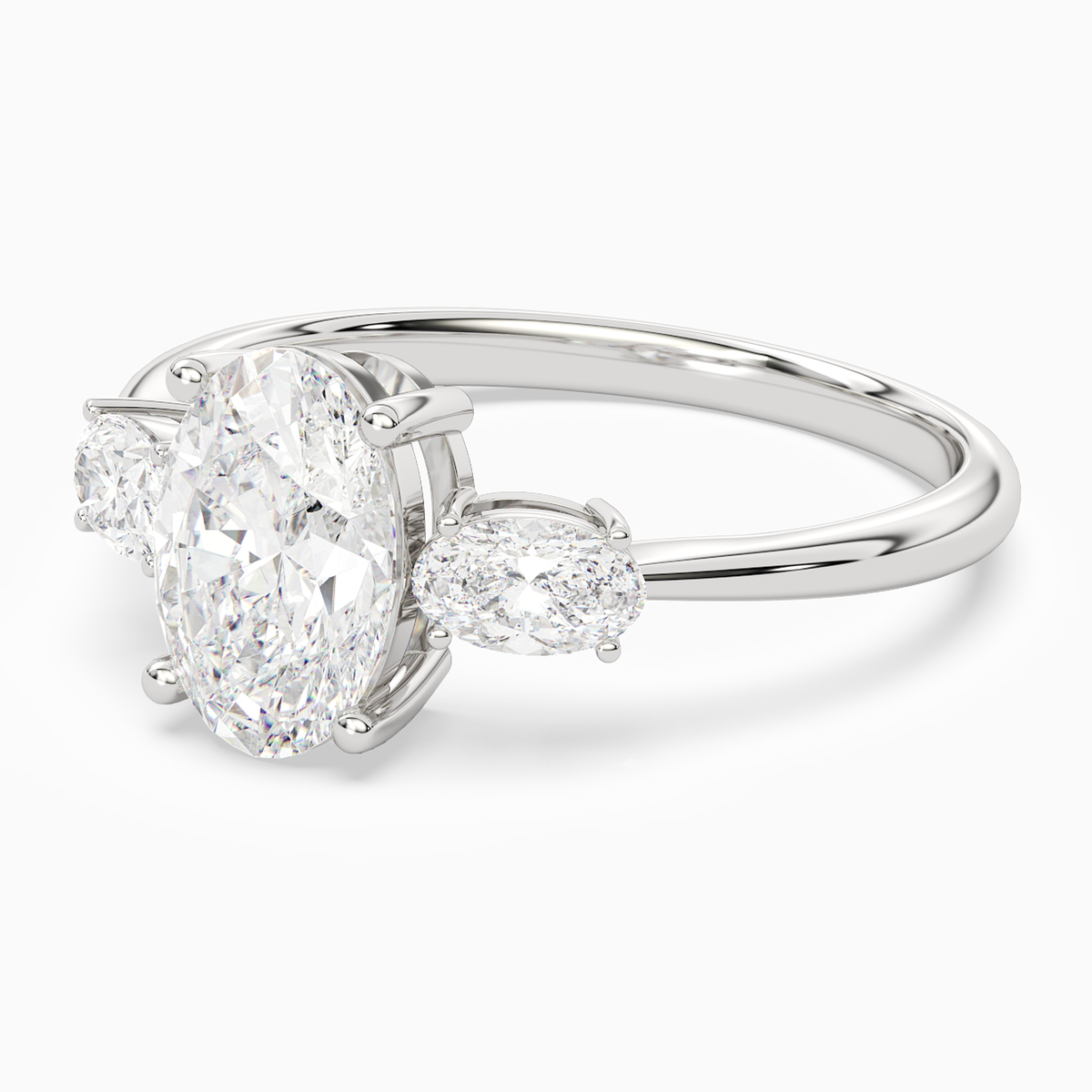 Oval Classic Three Stone in Platinum top angle