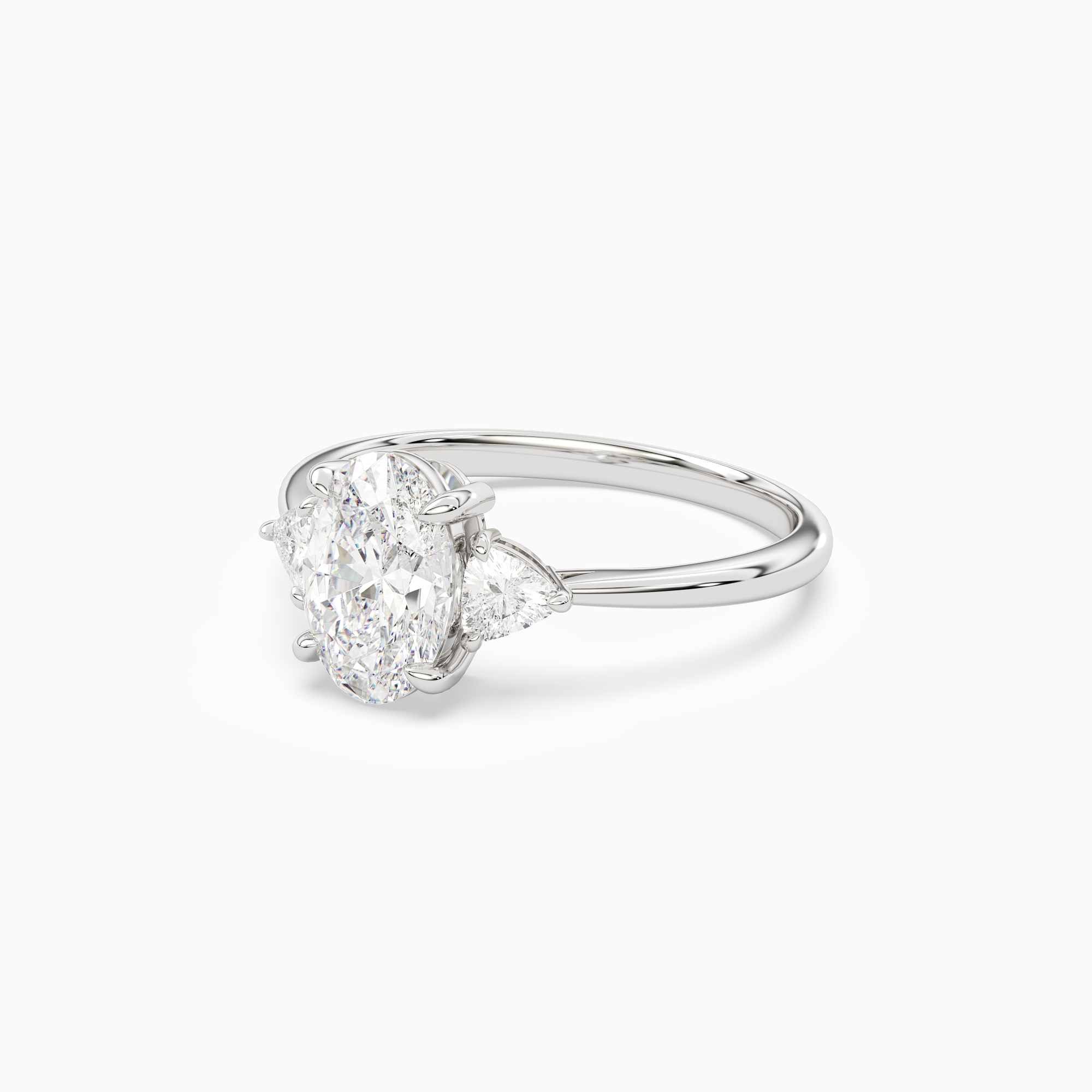 Oval Trillion Three Stone Large Sides in 14K White Gold top angle