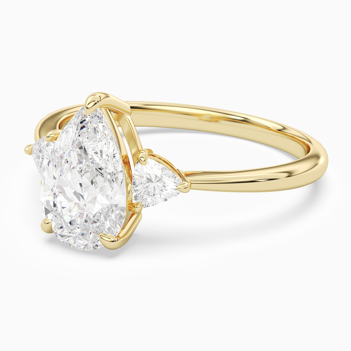 Pear Trillion Three Stone Large Sides in 18K Yellow Gold top angle