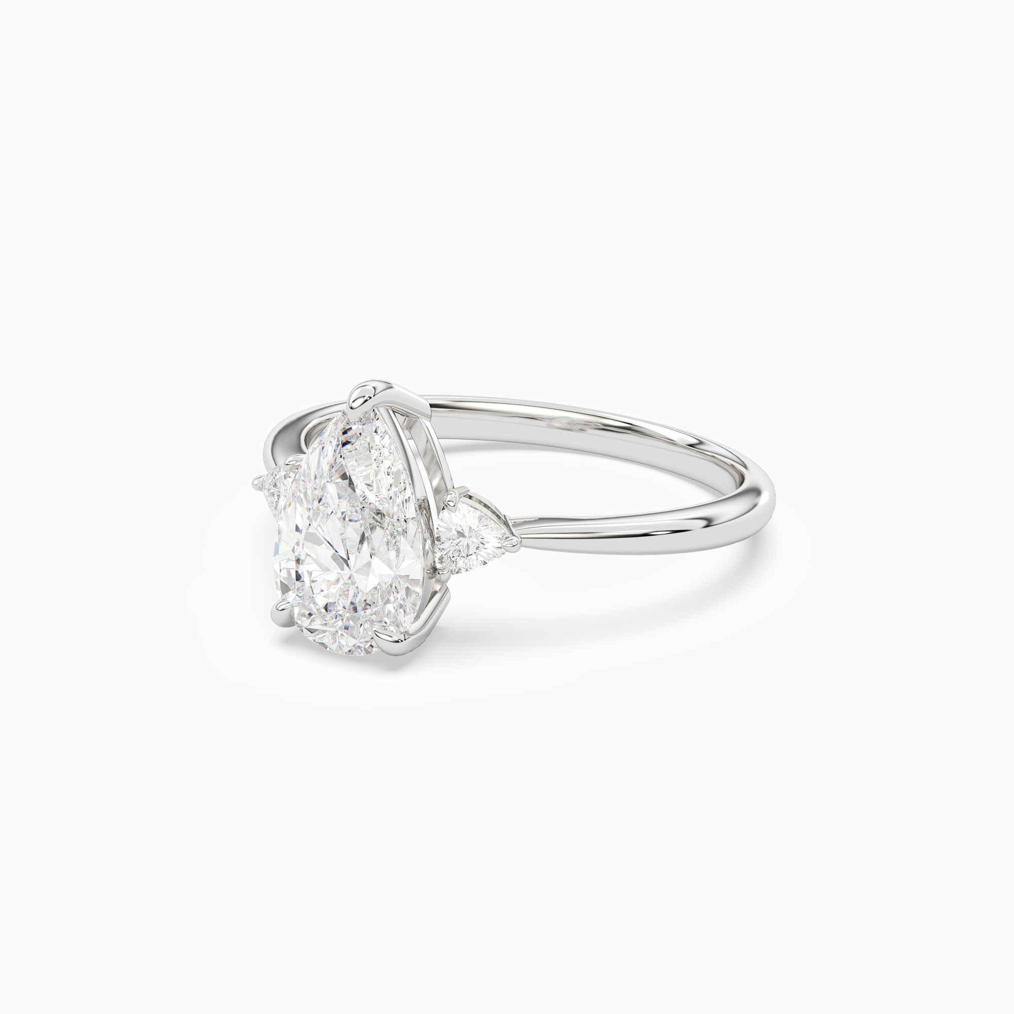 Pear Trillion Three Stone Small Sides in Platinum top angle