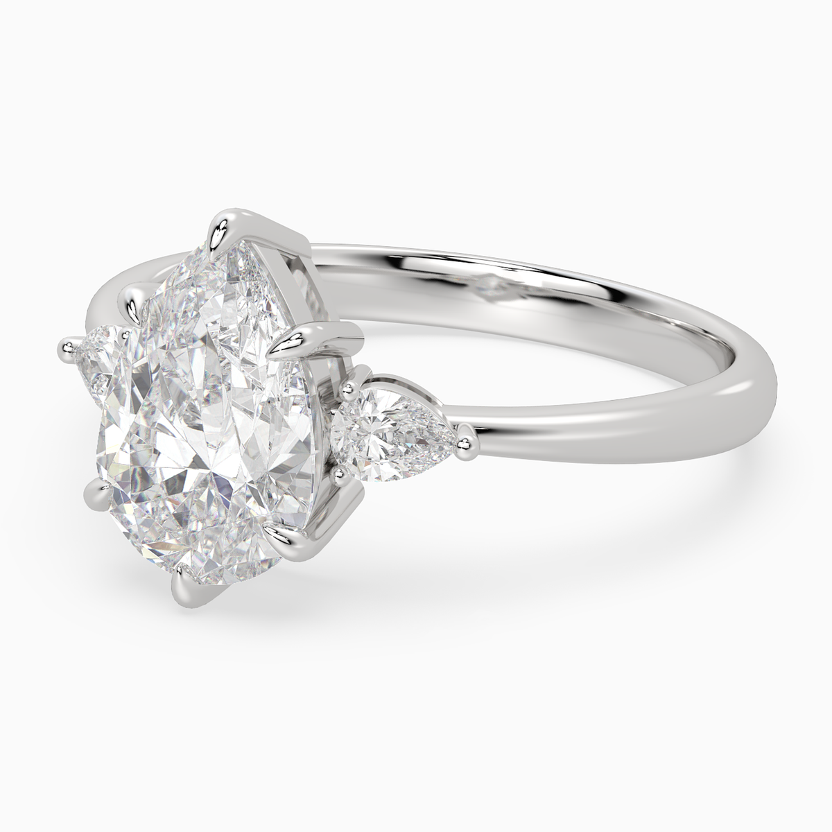 Pear Pear Side Three Stone Classic in 14K White Gold top angle
