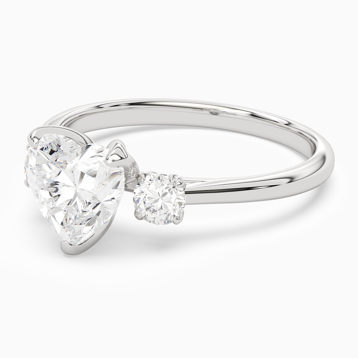 Heart Pear Three-Stone with Round Sides in 14K White Gold top angle