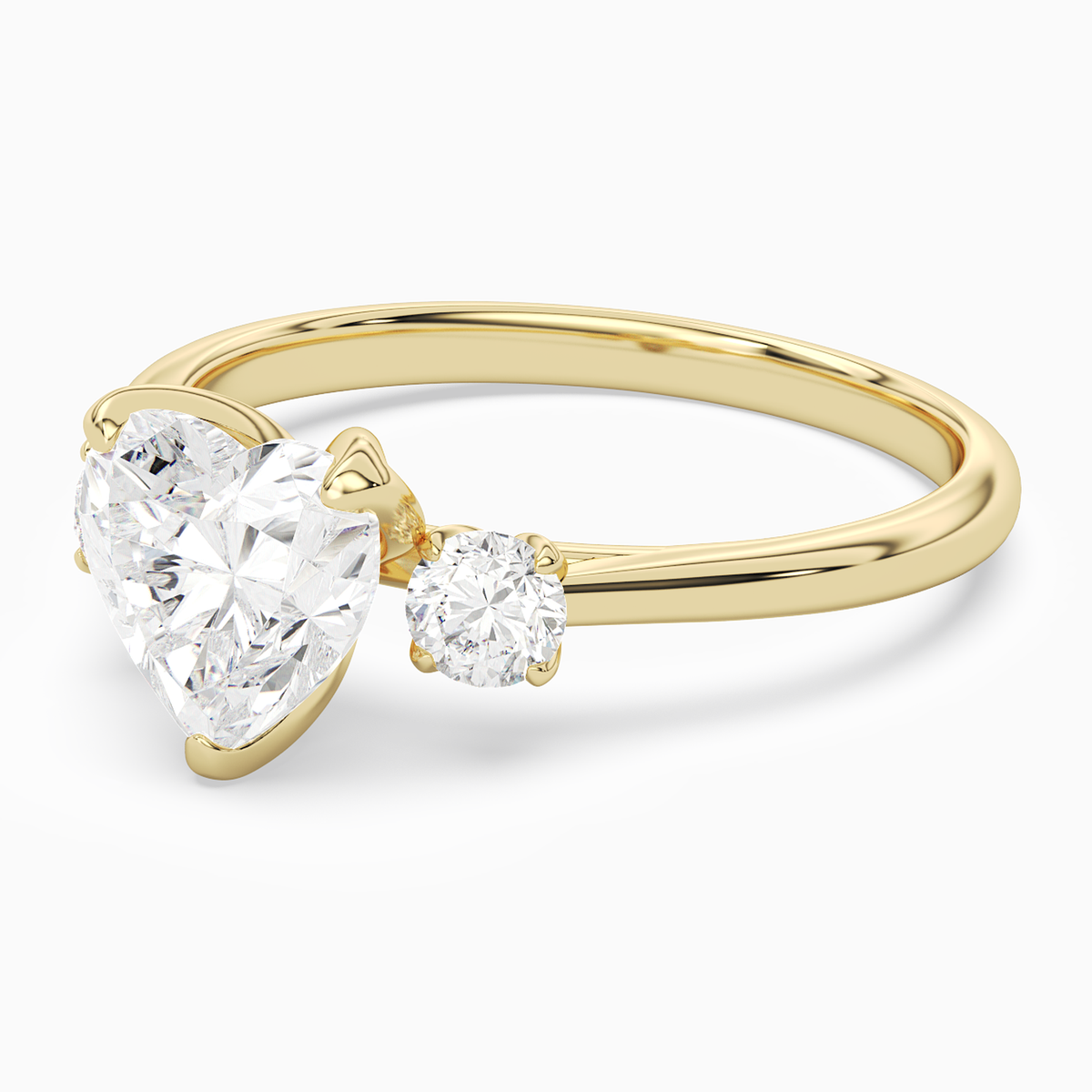 Heart Pear Three-Stone with Round Sides in 18K Yellow Gold top angle