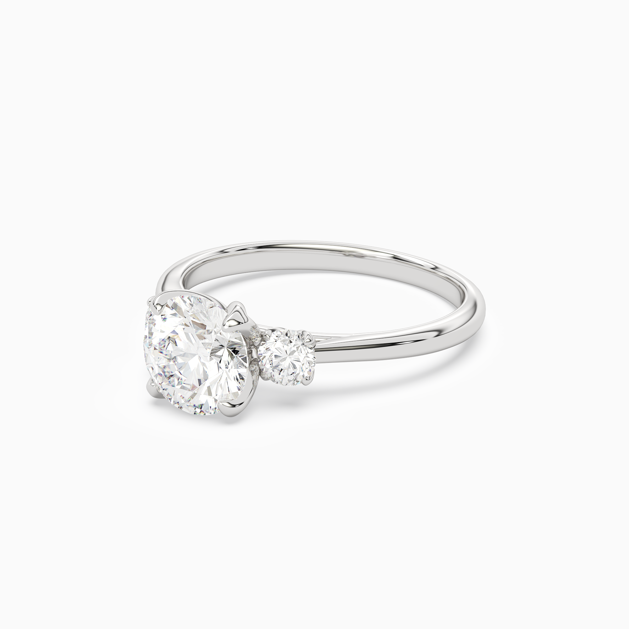 Round Pear Three-Stone with Round Sides in 18K White Gold top angle