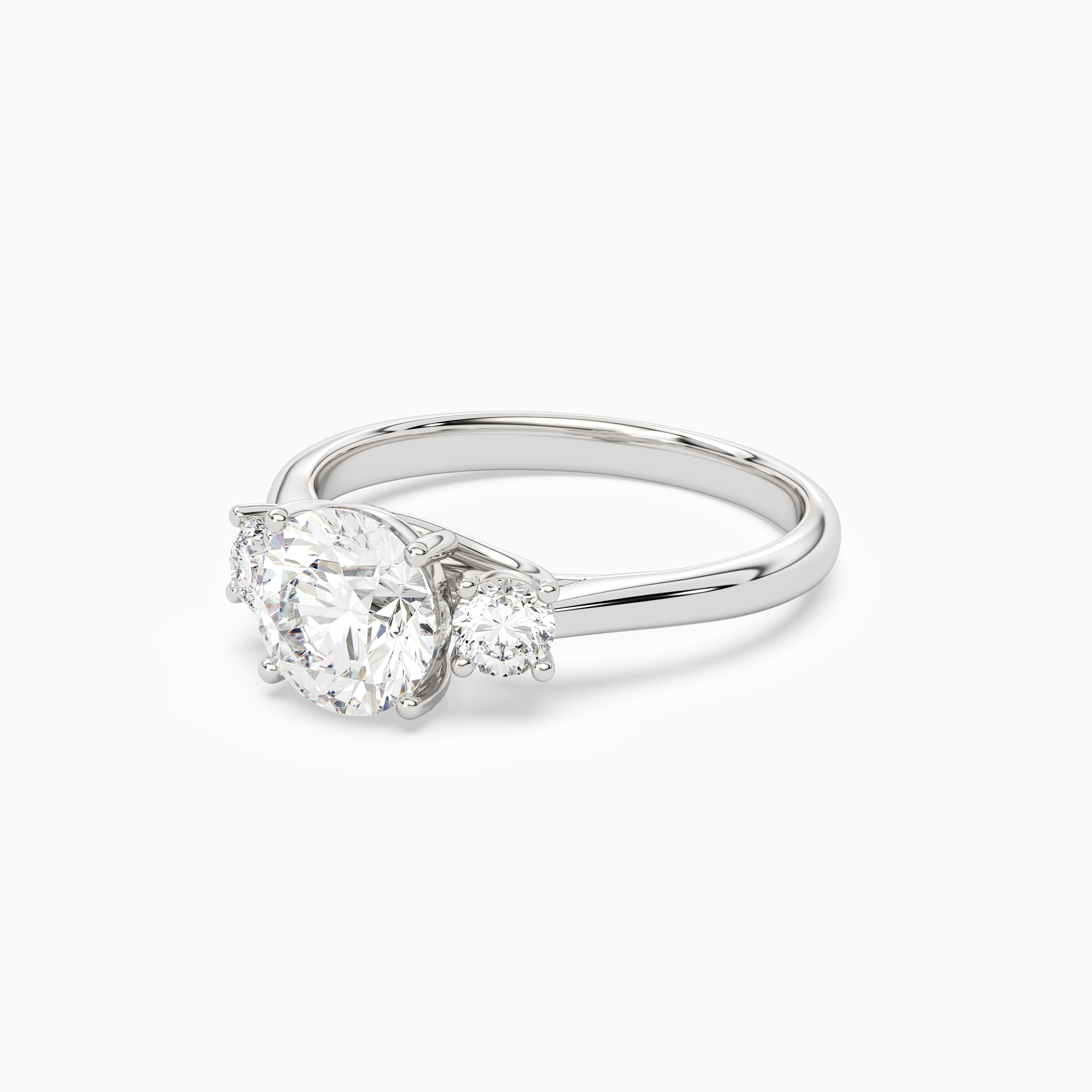 Round Round Three-Stone with Pear Sides in 18K White Gold top angle